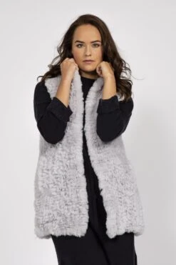 JAYLEY Grey Hand Knitted Faux Fur Gilet