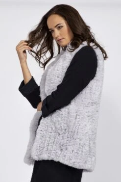 JAYLEY Grey Hand Knitted Faux Fur Gilet -Deals Plain Midis Store jayley grey hand knitted faux fur gilet p3967 58736 image