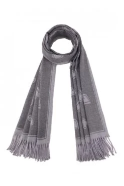 JAYLEY Grey Love Hearts Tassel Reversible Cashmere Blend Scarf