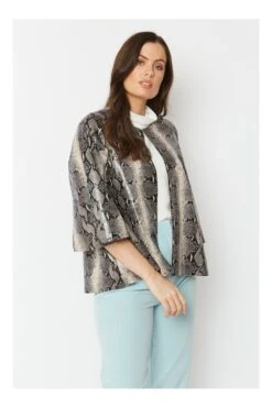 JAYLEY Grey Snake Print Faux Suede Cape -Deals Plain Midis Store jayley grey snake print faux suede cape p6521 71523 image