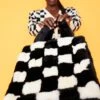 JAYLEY Hand Woven Checkered Black And White Faux Fur Tote Bag