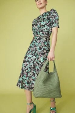 JAYLEY Hand Woven Faux Leather Bag In Green