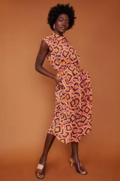 JAYLEY High Neck Midi Geo Dress