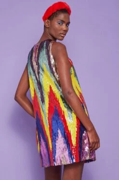 JAYLEY High Neck Multi - Coloured Sequin Dress -Deals Plain Midis Store jayley high neck multi coloured sequin dress p14536 96129 image