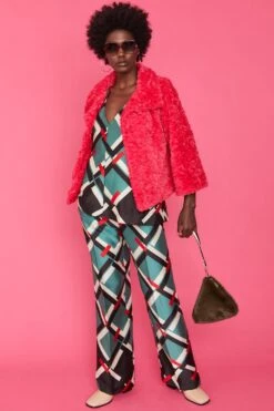 JAYLEY Khaki Pyramid Faux Fur Bag