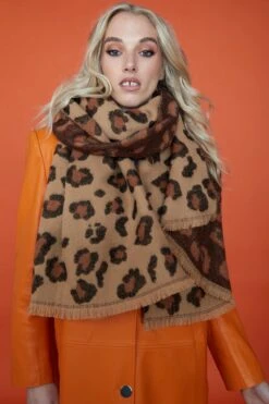 JAYLEY Leopard Print Animal Print Cashmere Blend Wrap