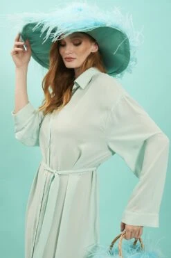 JAYLEY Light Blue Silk Blend Maxi Shirt Dress -Deals Plain Midis Store jayley light blue silk blend maxi shirt dress p13081 88592 image