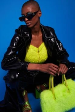 JAYLEY Lime Eco Bamboo Faux Fur Tote Bag