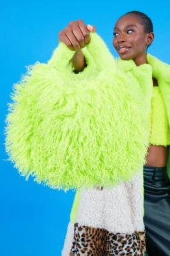 JAYLEY Lime Green Bamboo Eco Faux Fur Bag