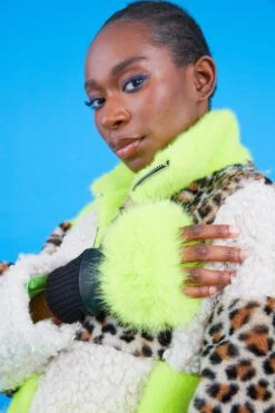 JAYLEY Lime Green Faux Fur Fingerless Gloves