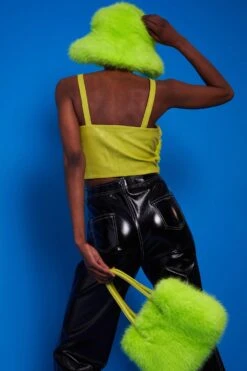 JAYLEY Lime Green Faux Fur Zip Crop Top -Deals Plain Midis Store jayley lime green faux fur zip crop top p14693 97323 image