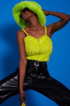 JAYLEY Lime Green Faux Fur Zip Crop Top -Deals Plain Midis Store jayley lime green faux fur zip crop top p14693 97324 image