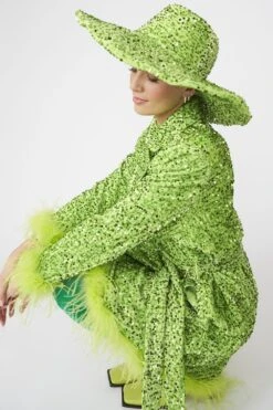 JAYLEY Lime Green Sequin Handmade Flapper Hat