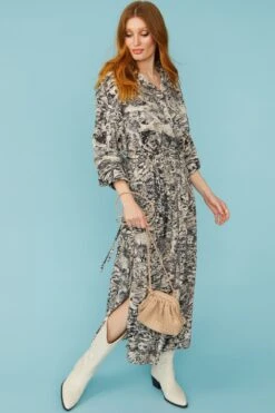 JAYLEY Maxi Grey Silk Blend Snake Print Dress -Deals Plain Midis Store jayley maxi grey silk blend snake print dress p11853 82712 image