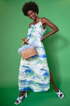 JAYLEY Maxi Tie Dye Dress In Blue And Green
