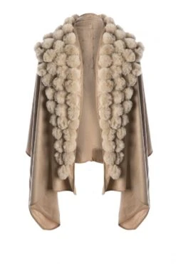 JAYLEY Mocha Cashmere Blend Faux Fur Pom Pom Wrap -Deals Plain Midis Store jayley mocha cashmere blend faux fur pom pom wrap p10165 53675 image
