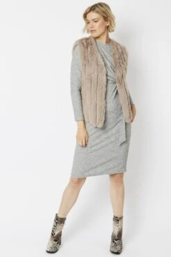 JAYLEY Mocha Faux Fur Faux Suede Vertical Stripe Gilet