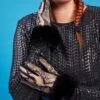 JAYLEY Mocha Leather Snake Print Effect Gloves With Faux Fur Cuff
