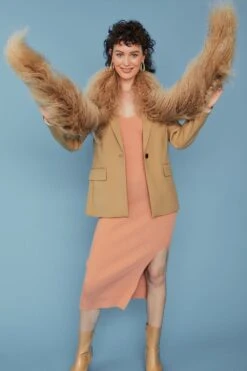 JAYLEY Mocha Long Mongolian Fur Scarf