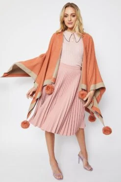 JAYLEY Mocha Luxury Reversible Cashmere Blend Pom Pom Wrap