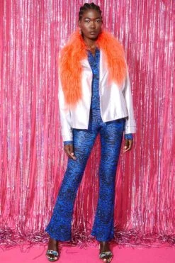 JAYLEY Mongolian Fur Collar In Orange