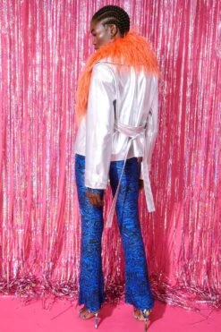 JAYLEY Mongolian Fur Collar In Orange -Deals Plain Midis Store jayley mongolian fur collar in orange p11117 77696 image