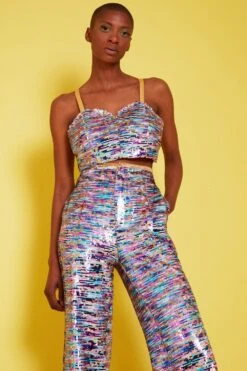 JAYLEY Multi-Coloured Geometric Sequin Crop Top