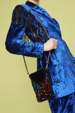 JAYLEY Multi-Coloured Sequin And Faux Fur Phone Holder