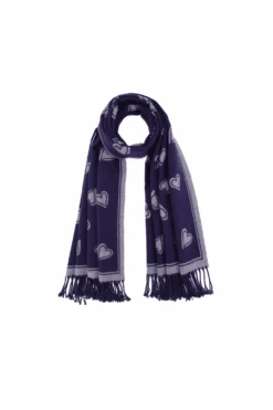 JAYLEY Navy And Grey Love Hearts Tassel Reversible Cashmere Blend Scarf