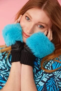 JAYLEY Navy Faux Fur Fingerless Gloves