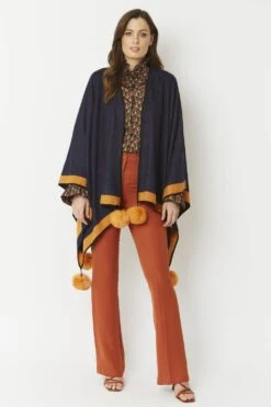 JAYLEY Navy Luxury Reversible Cashmere Blend Pom Pom Wrap -Deals Plain Midis Store jayley navy luxury reversible cashmere blend pom pom wrap p3517 56937 image