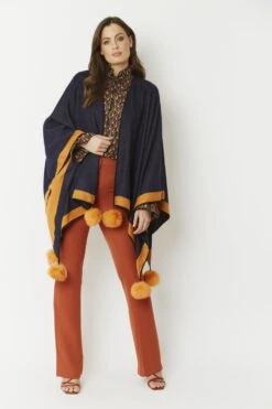 JAYLEY Navy Luxury Reversible Cashmere Blend Pom Pom Wrap -Deals Plain Midis Store jayley navy luxury reversible cashmere blend pom pom wrap p3517 56939 image
