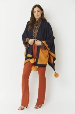 JAYLEY Navy Luxury Reversible Cashmere Blend Pom Pom Wrap -Deals Plain Midis Store jayley navy luxury reversible cashmere blend pom pom wrap p3517 56940 image