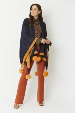 JAYLEY Navy Luxury Reversible Cashmere Blend Pom Pom Wrap -Deals Plain Midis Store jayley navy luxury reversible cashmere blend pom pom wrap p3517 56941 image