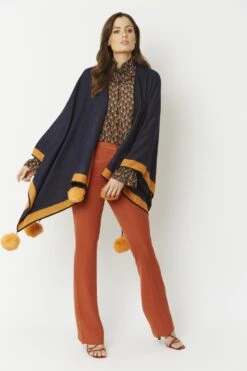 JAYLEY Navy Luxury Reversible Cashmere Blend Pom Pom Wrap -Deals Plain Midis Store jayley navy luxury reversible cashmere blend pom pom wrap p3517 56942 image