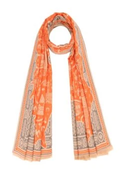JAYLEY Orange Abstract Cashmere Blend Wrap