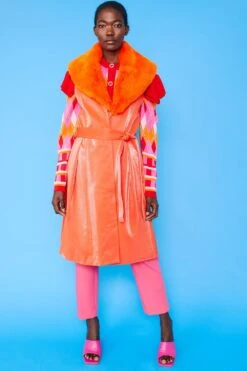 JAYLEY Orange Banana Peel Midi Gilet Faux Fur Collar -Deals Plain Midis Store jayley orange banana peel midi gilet faux fur collar p12424 87025 image