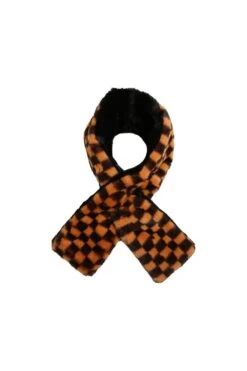 JAYLEY Orange Checkered Print Multi-way Faux Fur Scarf
