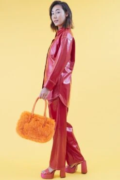 JAYLEY Orange Eco Bamboo Faux Fur Tote Bag