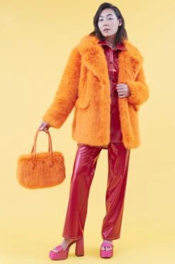 JAYLEY Orange Eco Bamboo Faux Fur Tote Bag -Deals Plain Midis Store jayley orange eco bamboo faux fur tote bag p14446 95288 image