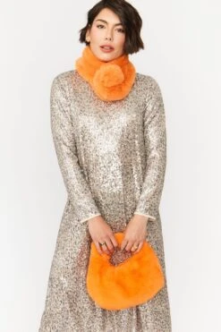 JAYLEY Orange Faux Fur Charlotte Bag -Deals Plain Midis Store jayley orange faux fur charlotte bag p12135 83803 image