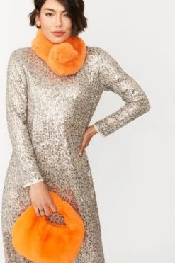 JAYLEY Orange Faux Fur Charlotte Bag -Deals Plain Midis Store jayley orange faux fur charlotte bag p12135 83805 image