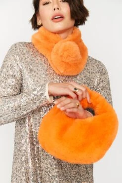 JAYLEY Orange Faux Fur Charlotte Bag -Deals Plain Midis Store jayley orange faux fur charlotte bag p12135 83806 image