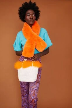 JAYLEY Orange Faux Fur Keyhole Scarf -Deals Plain Midis Store jayley orange faux fur keyhole scarf p10854 75846 image