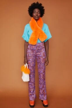 JAYLEY Orange Faux Fur Keyhole Scarf -Deals Plain Midis Store jayley orange faux fur keyhole scarf p10854 75848 image