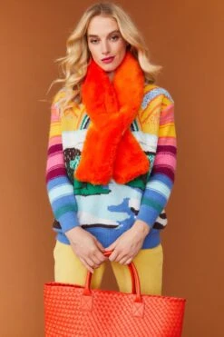 JAYLEY Orange Faux Fur Keyhole Scarf -Deals Plain Midis Store jayley orange faux fur keyhole scarf p10854 78462 image
