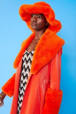 JAYLEY Orange Faux Fur Oversized Hat -Deals Plain Midis Store jayley orange faux fur oversized hat p10869 77405 image