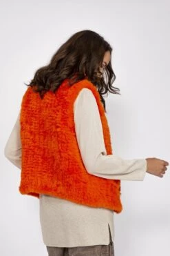 JAYLEY Orange Hand Knitted Faux Fur Gilet -Deals Plain Midis Store jayley orange hand knitted faux fur gilet p3752 57907 image