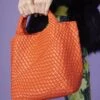 JAYLEY Orange Hand Knitted Leather Tote Bag With Matching Purse