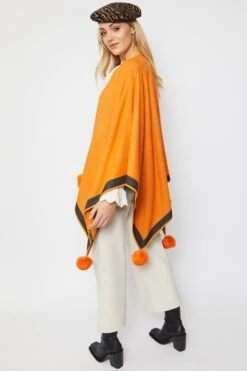 JAYLEY Orange Luxury Reversible Cashmere Blend Pom Pom Wrap -Deals Plain Midis Store jayley orange luxury reversible cashmere blend pom pom wrap p3511 56907 image